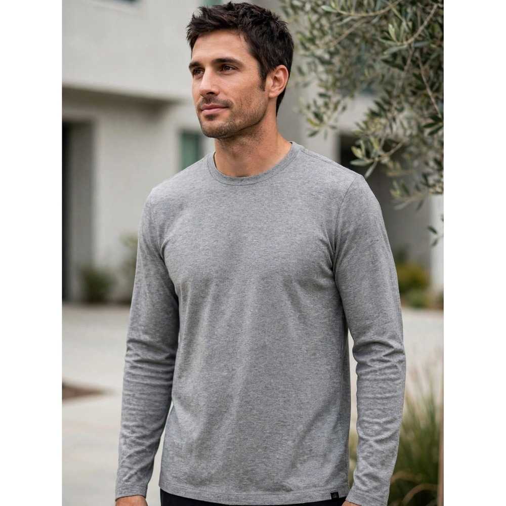 Faherty Reserve Mens XS Long Sleeve Pima Cotton Modal Crewneck Tee Heather Grey